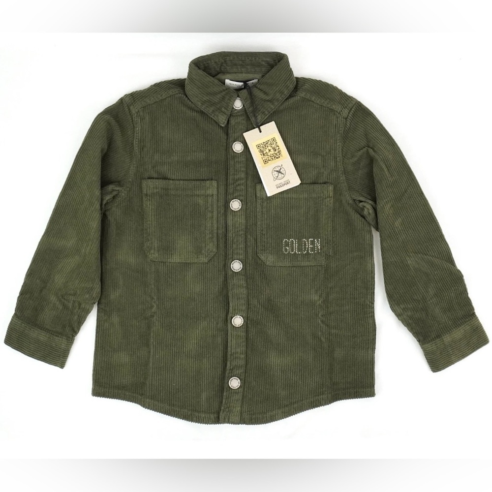 NWT [Golden Goose] Green Long-Sleeve Button-Up Embroidered Corduroy Shirt Kids 6 - Picture 5 of 12